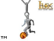 Jewellery SILVER sterling pendant.  Stone: amber. Football player. TAG: modern, signs; name: P-A84; weight: 1.5g.