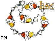 Jewellery SILVER sterling bracelet.  Stone: amber. TAG: hearts, modern; name: B-B32; weight: 6.7g.