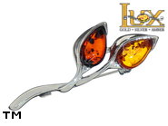 Jewellery SILVER sterling brooche.  Stone: amber. TAG: nature; name: BR-D51; weight: 2.6g.