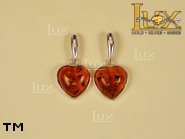Jewellery SILVER sterling earrings.  Stone: amber. TAG: hearts; name: E-064; weight: 3.4g.