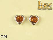 Jewellery SILVER sterling earrings.  Stone: amber. TAG: hearts; name: E-078-2; weight: 1.4g.