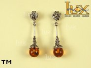 Jewellery SILVER sterling earrings.  Stone: amber. TAG: ; name: E-150-2; weight: 4.1g.