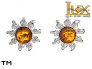 Jewellery SILVER sterling earrings.  Stone: amber. Sun. TAG: nature, signs; name: E-239S; weight: 2.9g.