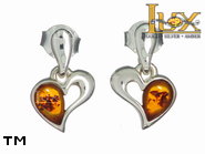 Jewellery SILVER sterling earrings.  Stone: amber. Hearts. TAG: hearts; name: E-D76; weight: 1.8g.