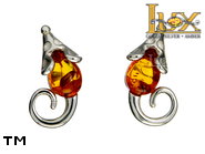 Jewellery SILVER sterling earrings.  Stone: amber. Mice. TAG: animals; name: E-E81; weight: 1.9g.