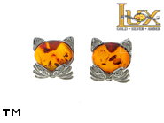 Jewellery SILVER sterling earrings.  Stone: amber. Cats - kitty. TAG: animals; name: E-E82; weight: 1.9g.