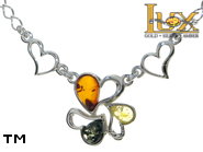 Jewellery SILVER sterling necklace.  Stone: amber. Hearts. TAG: hearts; name: N-D76; weight: 5.1g.