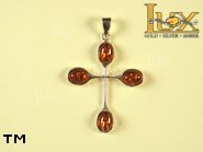 Jewellery SILVER sterling pendant.  Stone: amber. TAG: cross; name: P-033-1; weight: 4g.