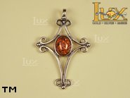 Jewellery SILVER sterling pendant.  Stone: amber. TAG: cross; name: P-033-2; weight: 3.2g.