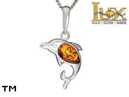 Jewellery SILVER sterling pendant.  Stone: amber. Dolphin. TAG: animals; name: P-238; weight: 1.5g.