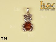 Jewellery SILVER sterling pendant.  Stone: amber. Panda. TAG: animals; name: P-248-2; weight: 2g.