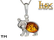 Jewellery SILVER sterling pendant.  Stone: amber. Panda. TAG: animals; name: P-248; weight: 2g.