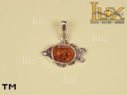 Jewellery SILVER sterling pendant.  Stone: amber. Gold fish - fish - carp. TAG: animals, signs; name: P-255; weight: 2g.