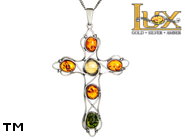 Jewellery SILVER sterling pendant.  Stone: amber. TAG: cross; name: P-639; weight: 13.1g.