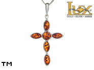 Jewellery SILVER sterling pendant.  Stone: amber. TAG: cross; name: P-642; weight: 3.4g.