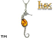 Jewellery SILVER sterling pendant.  Stone: amber. Seahorse. TAG: animals; name: P-753; weight: 2.8g.