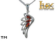 Jewellery SILVER sterling pendant.  Stone: amber. Angel wings. TAG: nature, modern, signs; name: P-C94-2; weight: 2g.