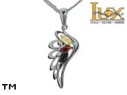 Jewellery SILVER sterling pendant.  Stone: amber. Angel wings. TAG: nature, modern, signs; name: P-C94-2MIX; weight: 2g.