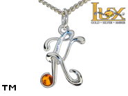 Jewellery SILVER sterling pendant.  Stone: amber. Letter -K-. TAG: signs; name: P-E45-K; weight: 1.1g.