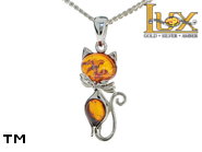Jewellery SILVER sterling pendant.  Stone: amber. Cat - kitties. TAG: animals; name: P-E82; weight: 1.7g.