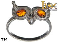 Jewellery SILVER sterling ring.  Stone: amber. Ring with an owl motif. TAG: nature, animals; name: R-H11; weight: 2.5g.